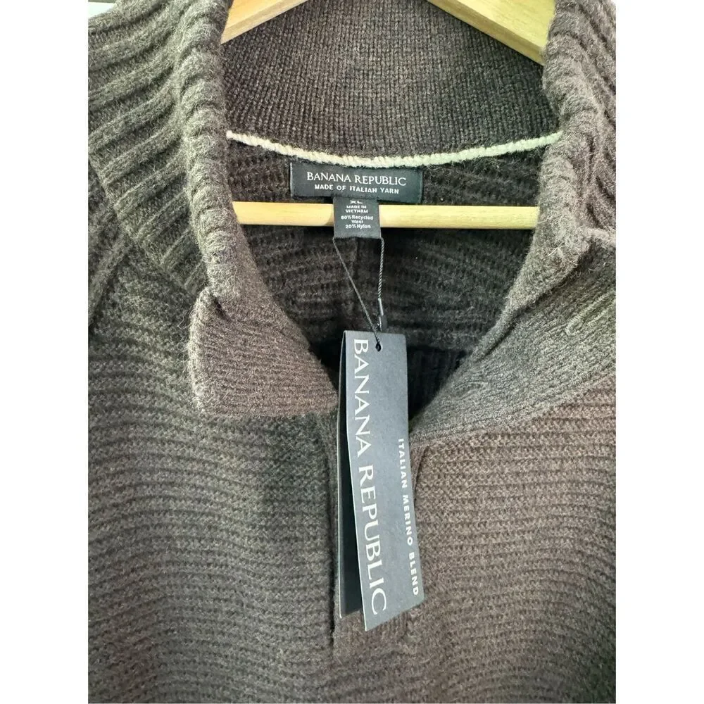 Banana Republic  Men’s Brown Wool Blend Half Button Sweater XL NWT